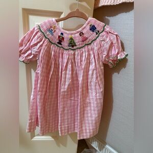 Cecil & Lou Pink Gingham dress with smocked nutcracker motif NWT